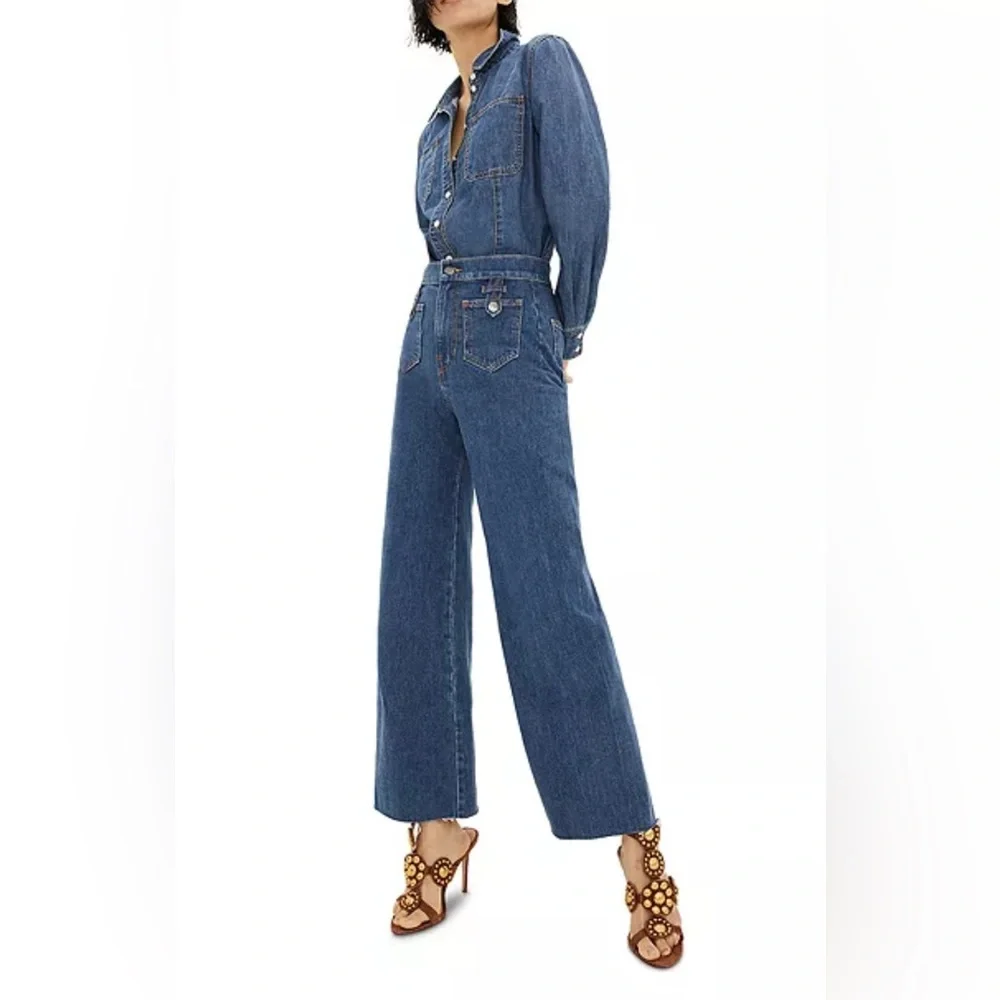 Veronica Beard Grant Patch Pocket High Rise Ankle Wide Leg Jeans - Size 31 - Picture 4 of 12